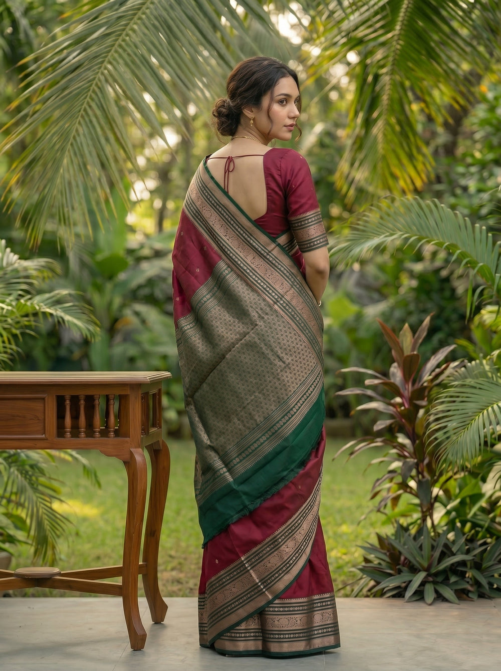 Kanjivaram Silk Rani Pink Saree with Emerald Green Zari Border