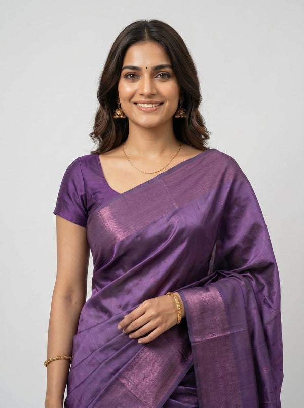 Semi Silk Purple Plain Saree