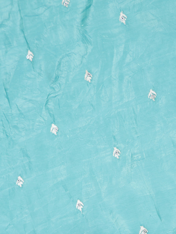Sea Green Organza Saree With Multi Floral Thread Work Over Body