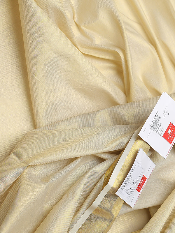 Golden Tissue Saree with Peacock Design on Pallu & Golden Zari Border