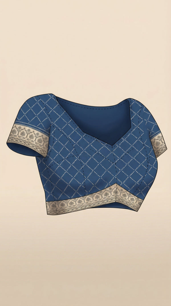 Cotton Dark Blue Bandhani Style Printed Saree