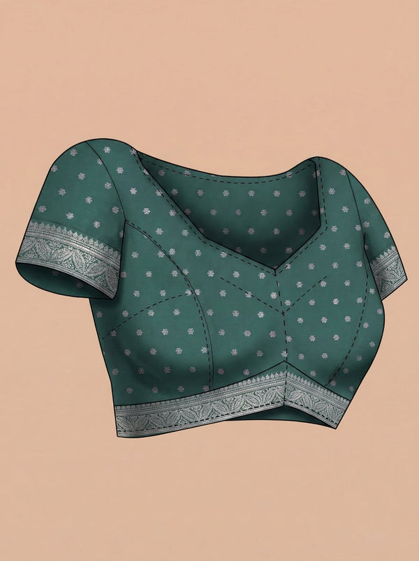 Art Silk Rust Brown & Green Zari Butta Saree with Contrast Border