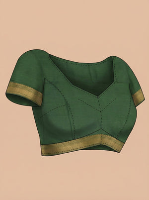 Cotton Beige Black Striped Saree with Traditional Green Border Design