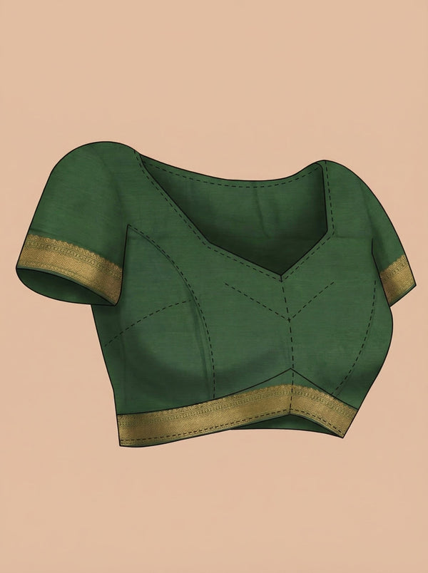 Cotton Beige Black Striped Saree with Traditional Green Border Design