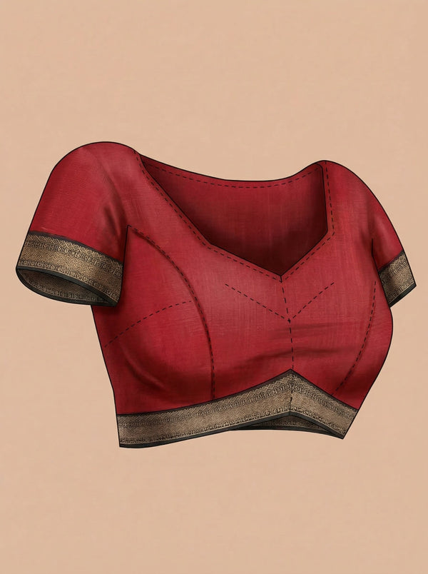 Cotton Red Checked Pattern Saree with Traditional Border