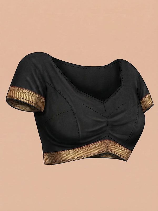 Cotton Black Saree with Printed Rich Contrast Border