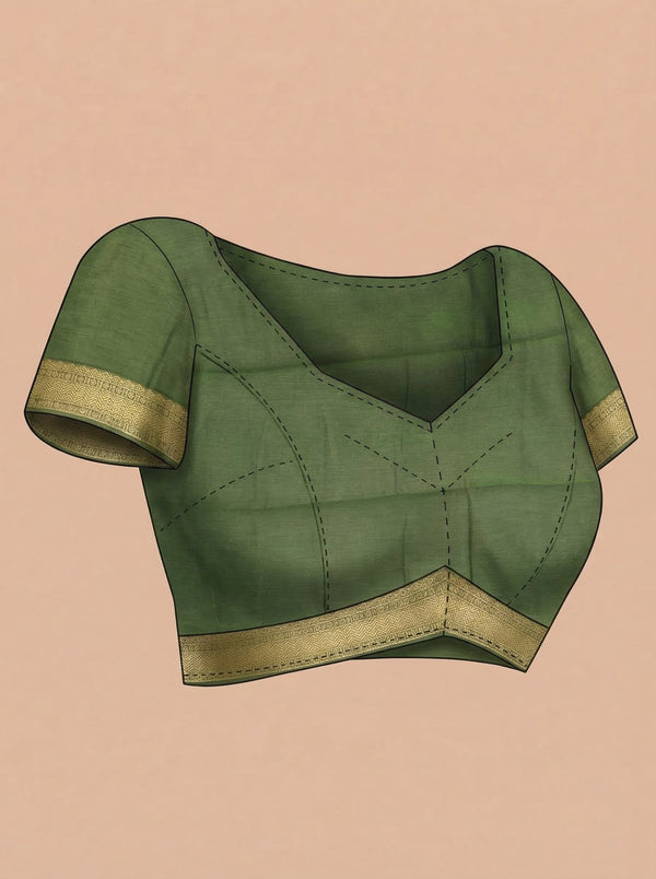 Cotton Green Stripe Pattern Saree with Contrast Polka Dot Pallu