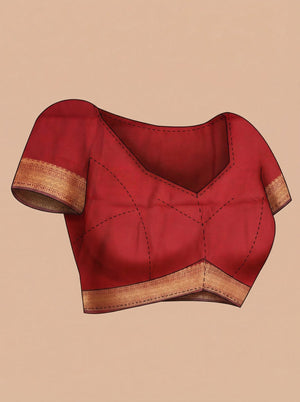 Cotton Cream Saree with Red Stripes and Polka Dot Printed Border