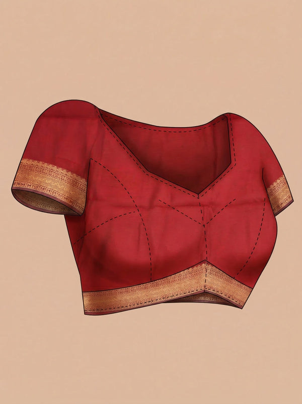 Cotton Cream Saree with Red Stripes and Polka Dot Printed Border