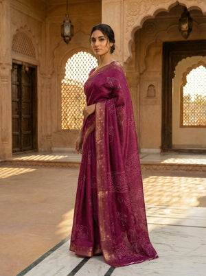 Semi Silk Saree with Antique Gold Banarasi Border