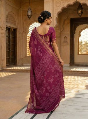 Semi Silk Saree with Antique Gold Banarasi Border