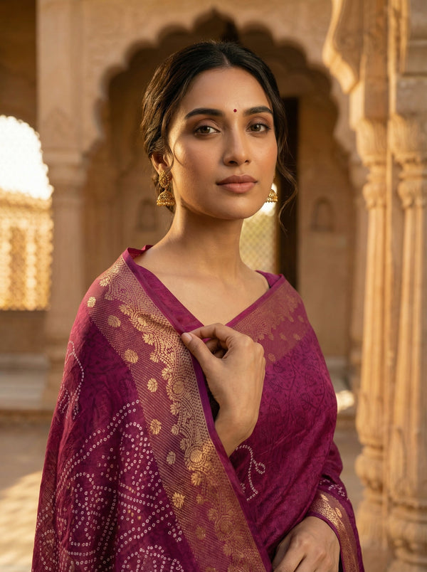 Semi Silk Saree with Antique Gold Banarasi Border