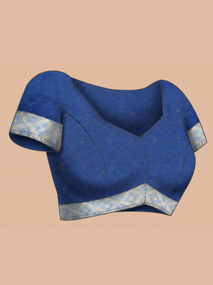 Steel Blue Semi Jute Silk saree with Printed Body, Printed Pallu & Plain With Bavanji Border Border – Paired with Steel Blue Plain With Border Blouse