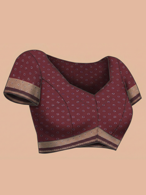 Purple Semi Jute Silk saree with Zig Zag Pattern Body, Contrast Maroon With Ikat Pallu & Ikat Border – Paired with Maroon Printed Blouse