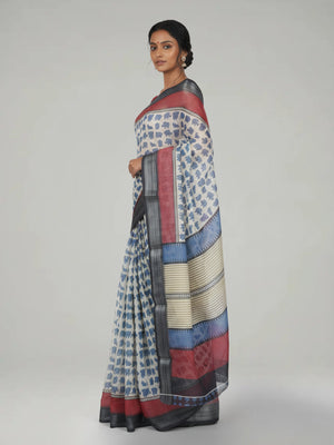 Off White Semi Linen Saree