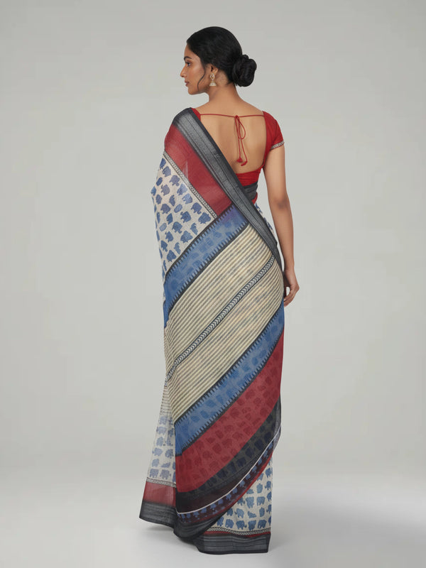 Off White Semi Linen Saree