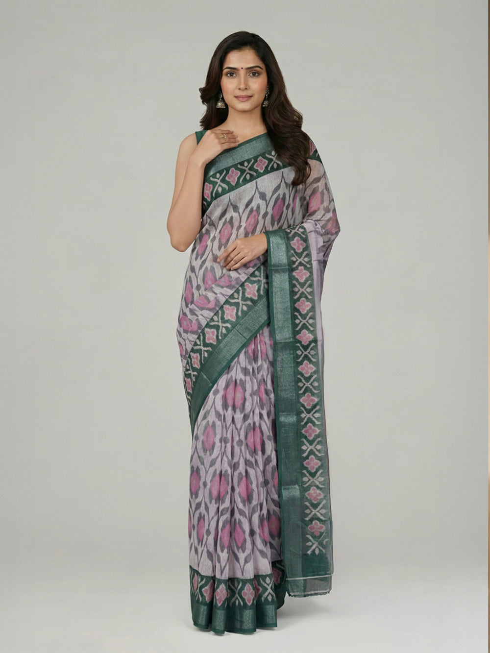  Lemonade Pink Semi Linen Saree With Printed Design