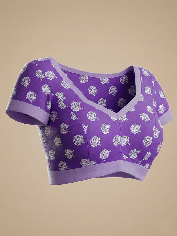 Lavender Printed Semi Linen With Printed Pallu