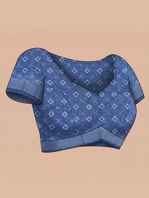 Indigo Blue Printed Semi Linen Saree