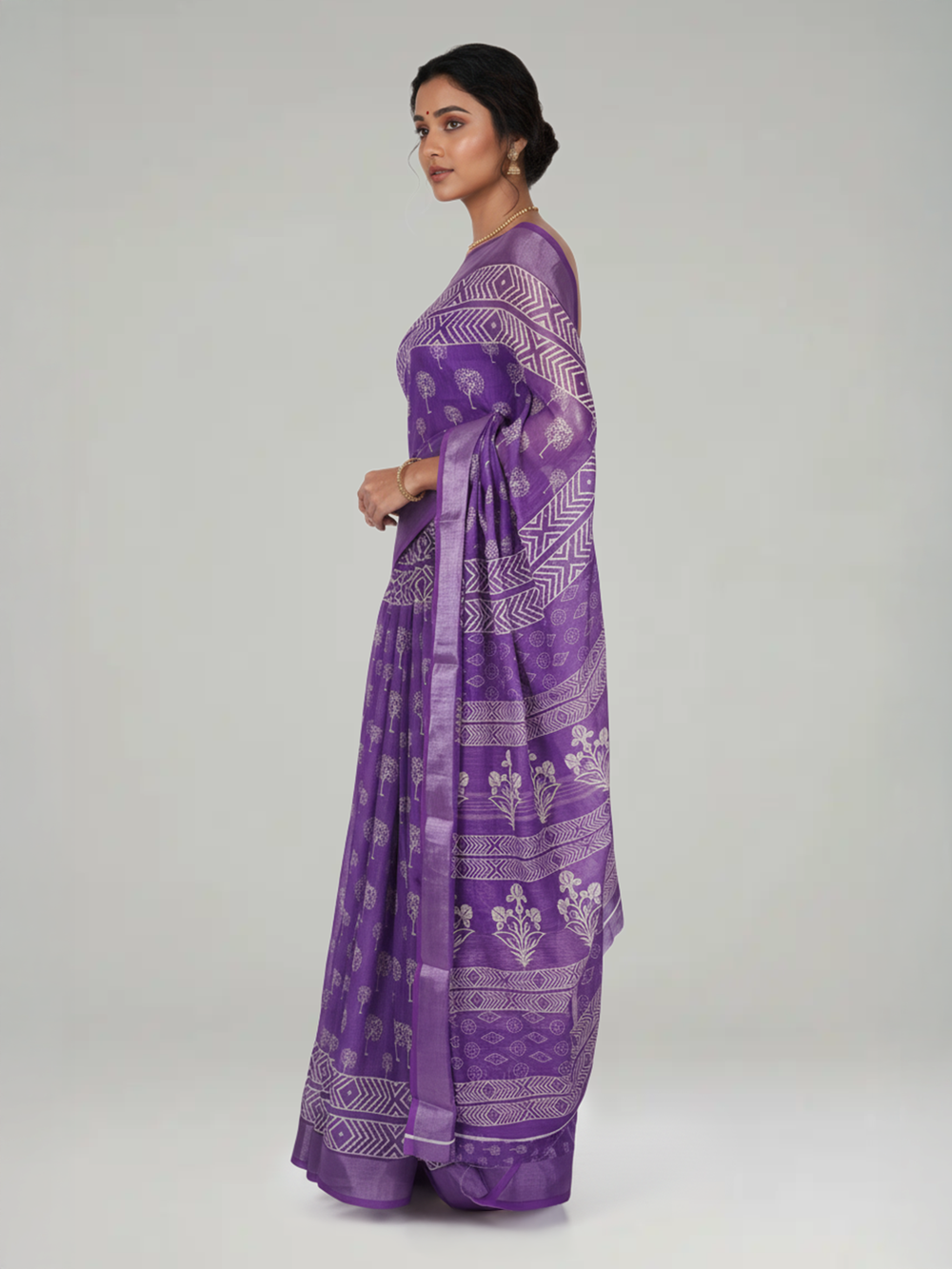 Lavender Semi Linen Printed Saree