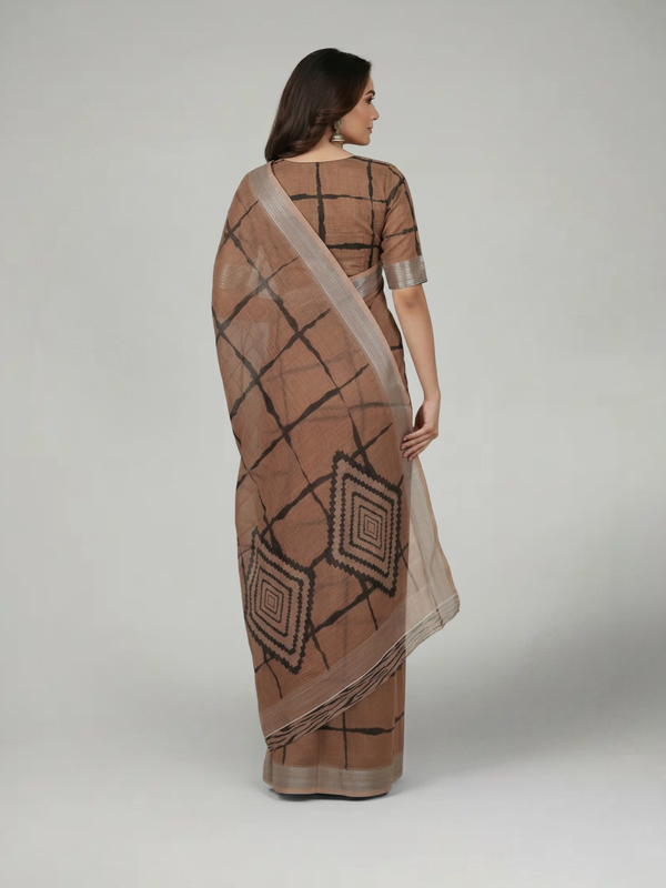 Ash Brown Semi Linen Saree