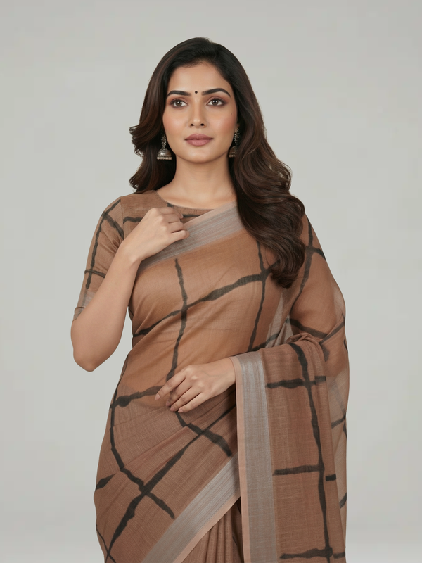 Ash Brown Semi Linen Saree