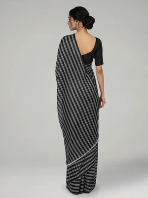 Black Soft Cotton Striped Saree