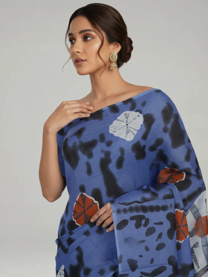 Cobalt Blue Soft Cotton Saree with Tie & Dye Body, Tie & Dye Pallu & Borderless Design