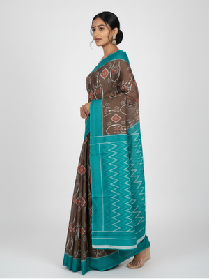 Light Brown Soft Cotton Saree with Printed Body, Contrast Printed Pallu