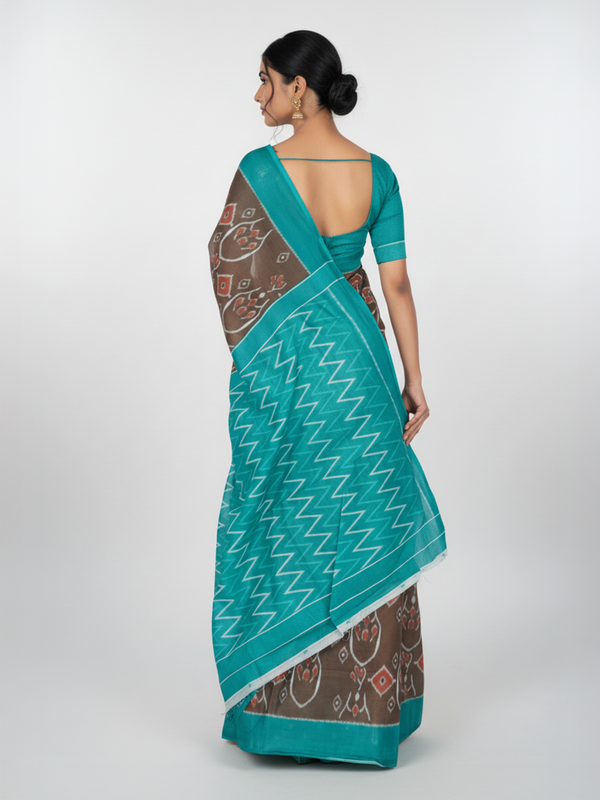 Light Brown Soft Cotton Saree with Printed Body, Contrast Printed Pallu