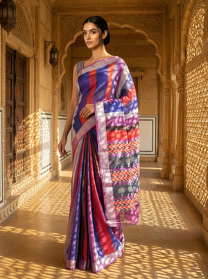 Multi Shade Striped Semi Linen Saree