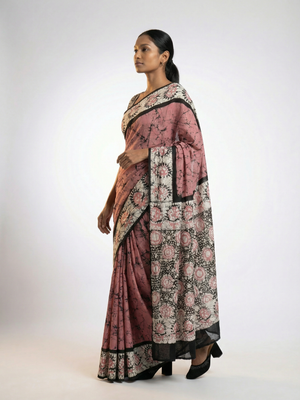 Cotton Pink Saree with Handcrafted Batik Look and Stylish Pallu