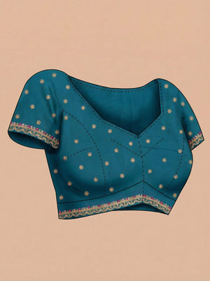 Georgette Peacock Blue Saree with Multicolor Embroidered Border