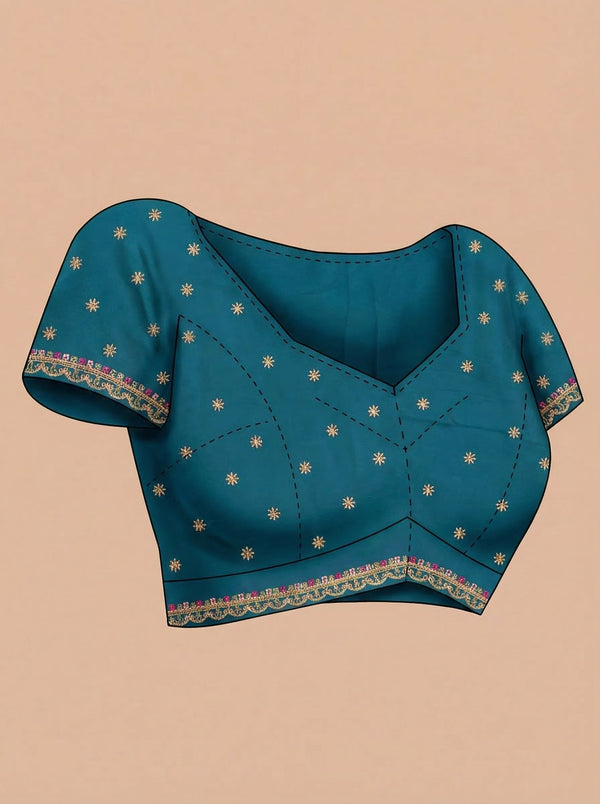 Georgette Peacock Blue Saree with Multicolor Embroidered Border