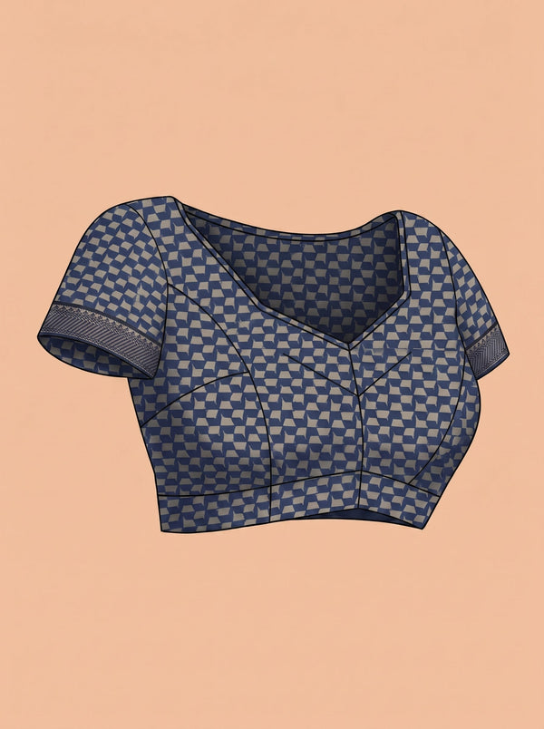 Chanderi Navy Blue Printed Border Saree