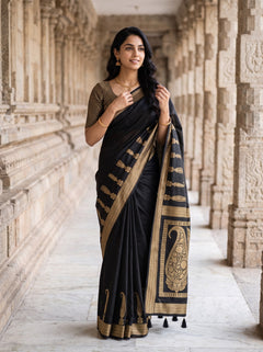 Banarasi Black Zari Floral Arch Pallu Saree