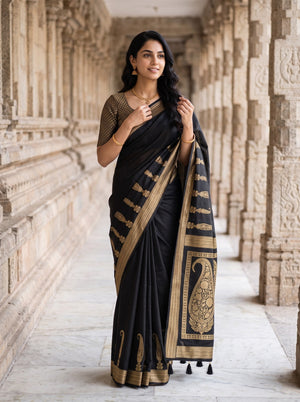 Banarasi Black Zari Floral Arch Pallu Saree