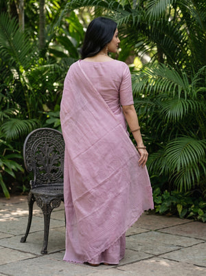 Kota Doria Pink Self-Tone Leaf Motif Saree