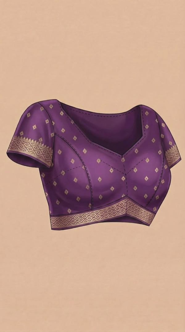 Art Silk Deep Purple Geometric Zari Border Saree