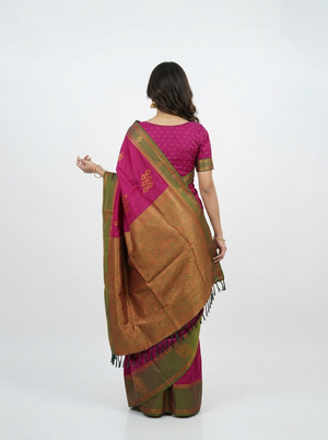 Semi Silk Deep Pink Butti Design Saree