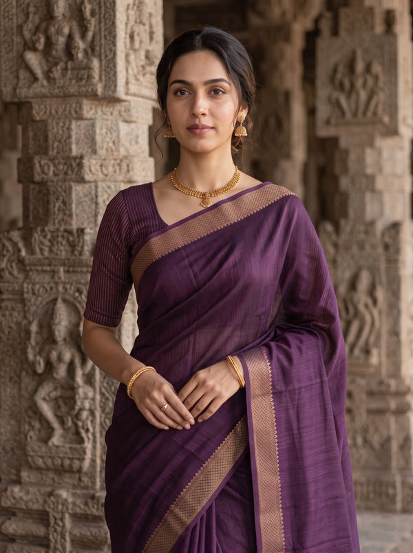 Matka Silk Aubergine Purple Zari Border Saree