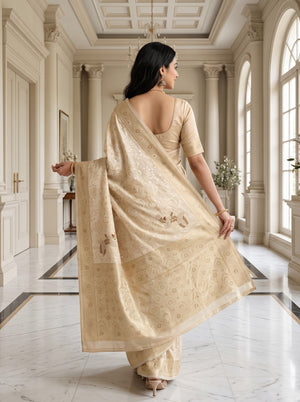 Tissue Banarasi Gold Beaded Bird Motif Pallu Saree