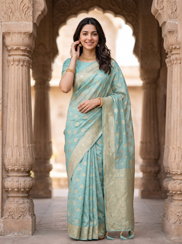 Banarasi Sea Green Zari Diamond Lattice Pallu Saree