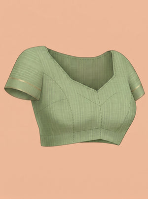 Semi Silk Pistachio Green Self Stripe Saree