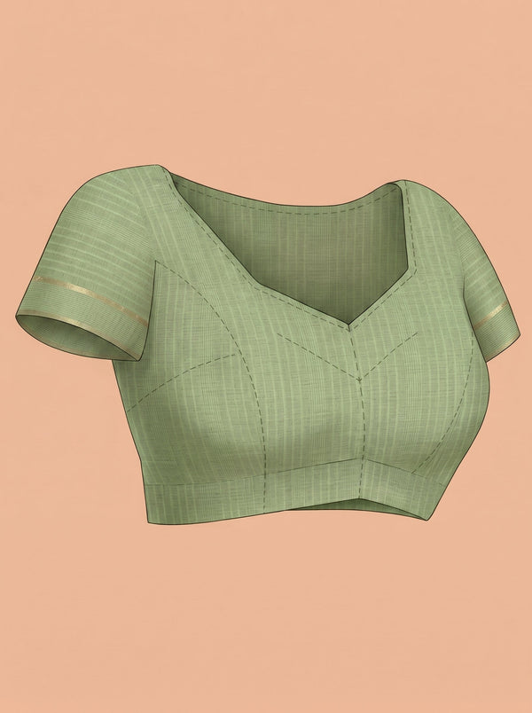 Semi Silk Pistachio Green Self Stripe Saree