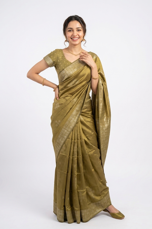 Art Silk Olive Green Traditional Zari Design Saree
