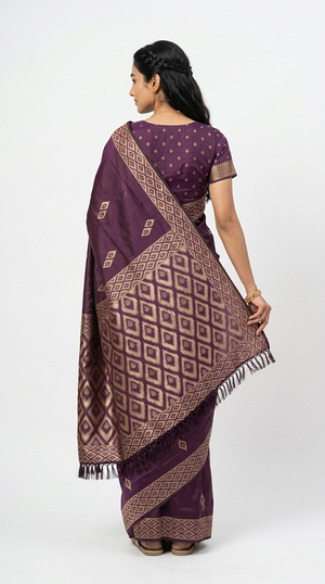 Art Silk Deep Purple Geometric Zari Border Saree