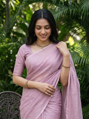 Kota Doria Pink Self-Tone Leaf Motif Saree