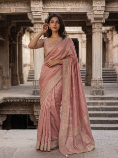 Banarasi Dusty Pink Stone Work Paisley Pallu Saree