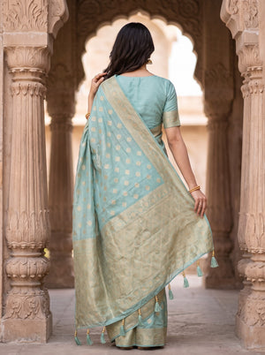 Banarasi Sea Green Zari Diamond Lattice Pallu Saree